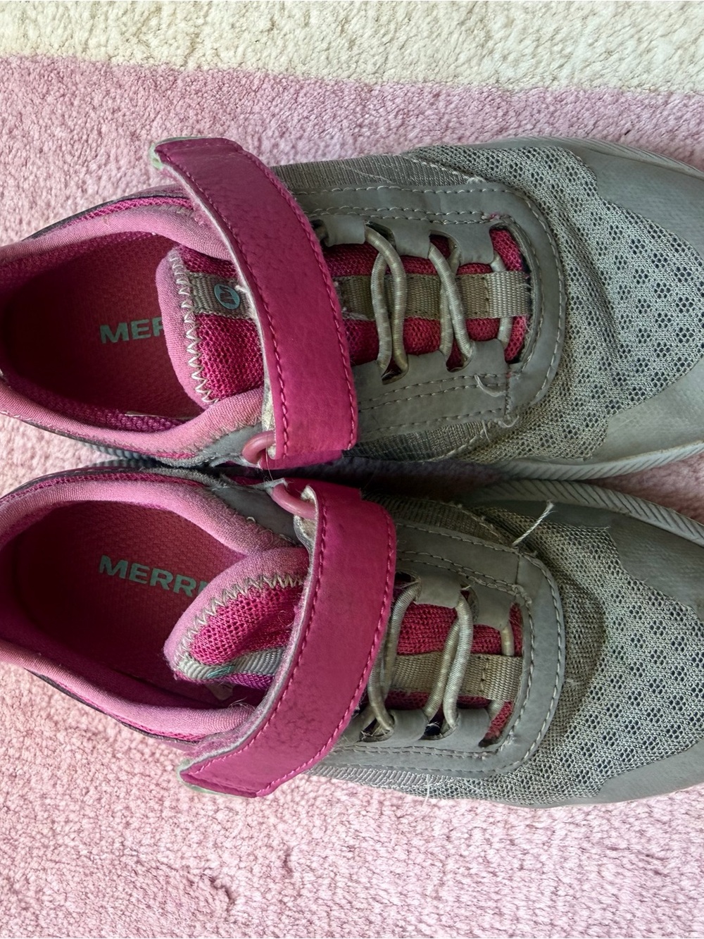 Merrell Kids Gray and Pink Velcro Athletic Sneakers